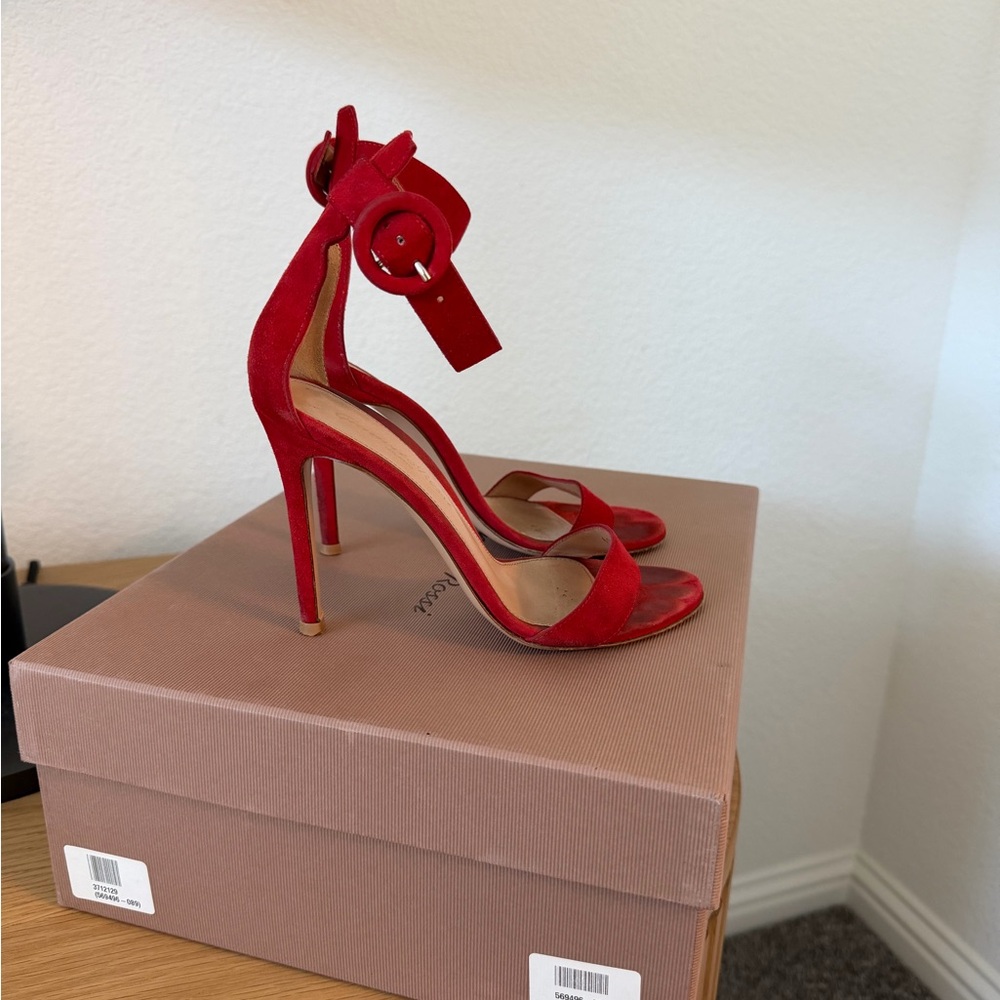 Gianvito Rossi Red Suede Ankle Strap Heels Size 34 / US 4